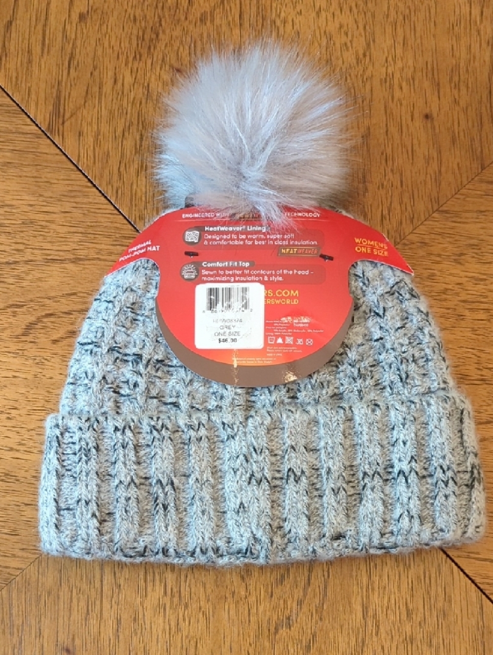NWT Heat Holders Grey Pom Pom Beanie - Picture 2 of 3